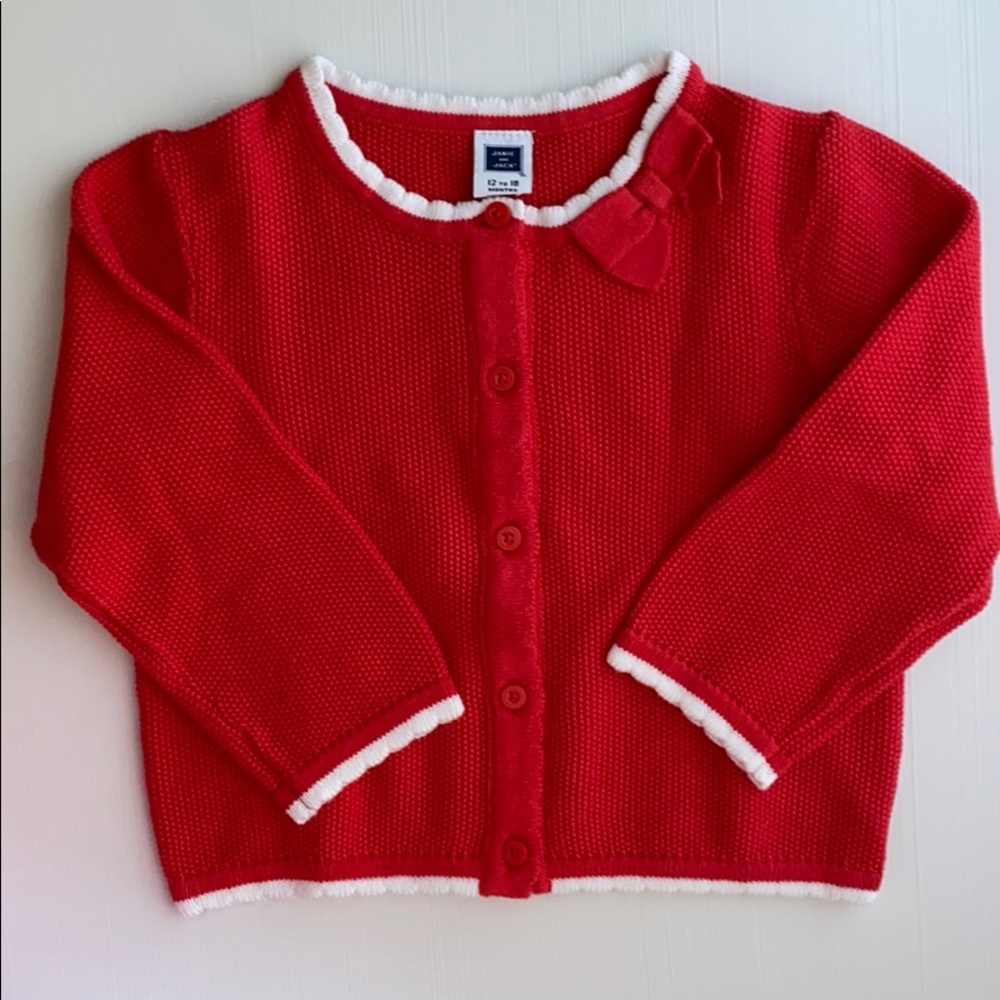 Janie and Jack Red Cardigan Sweater with Bow